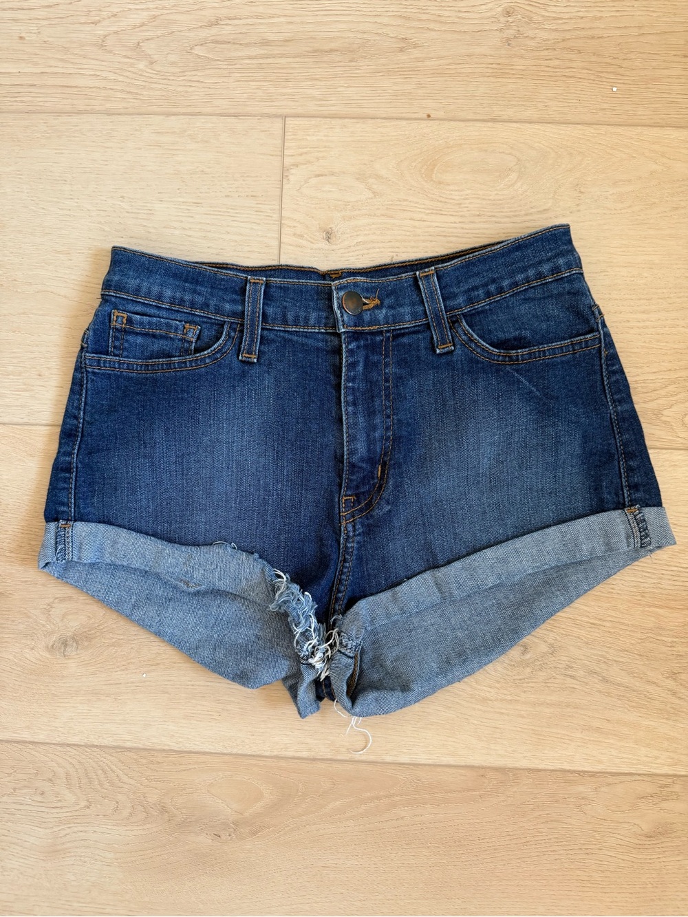 Forever 21 High Rise Blue Cuffed Denim Women's Mini Shorts